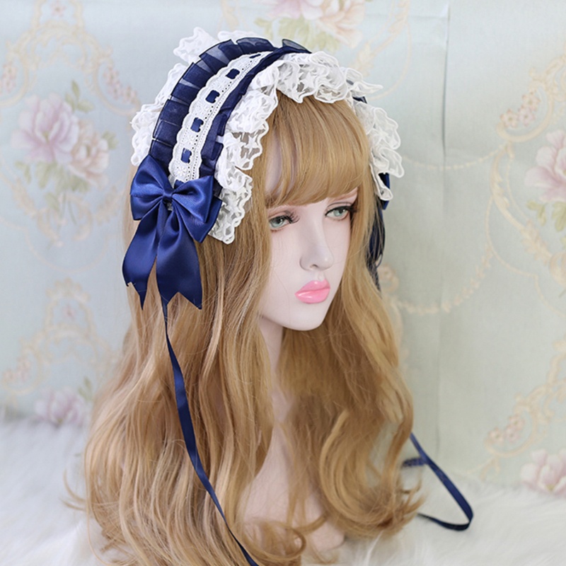 Băng đô nữ phong cách Lolita với ren nơ hoa văn ngôi sao