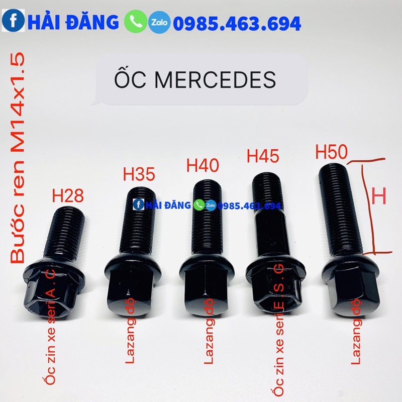 Ốc bánh xe Mercedes Seri A, C, S, E, S, G lazang zin và lazang độ