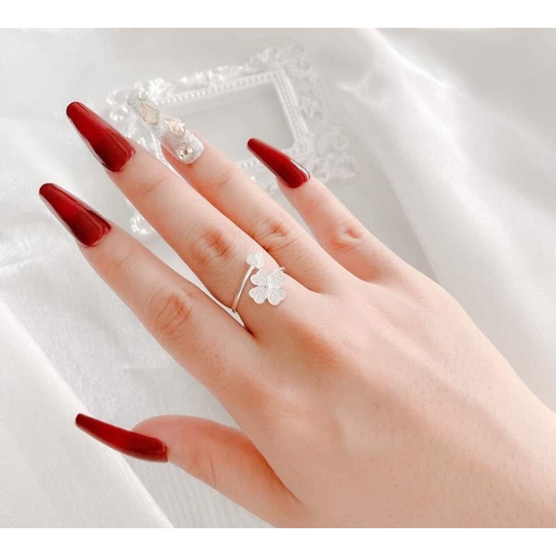 nhẫn cỏ 4 lá , nhẫn nữ bạc ta