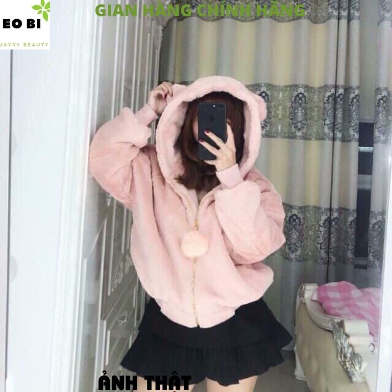 Áo khoác lông cừu 1 lớp kiểu dáng hàn quốc ulzzang, áo khoác mùa đông nữ, áo lông gấu - EOBI