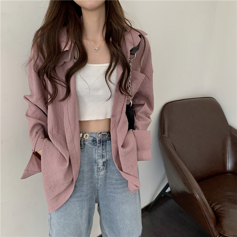 SUXI Áo Sơ Mi Tay Dài Thiết Kế Màu Trơn Phong Cách Retro Dành Cho Nữ