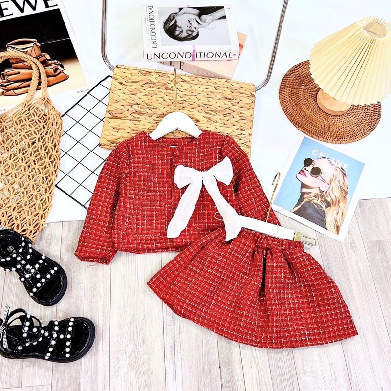 Set dạ kèm chân váy ( có lót quần)   cho bé gái diện tết