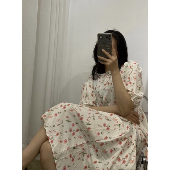 Váy tay lỡ nữ hoa nhí màu vàng và hồng JULYF - Đầm đi biển nhẹ nhàng retro, vintage học sinh hàn quốc đẹp ulzzang | BigBuy360 - bigbuy360.vn