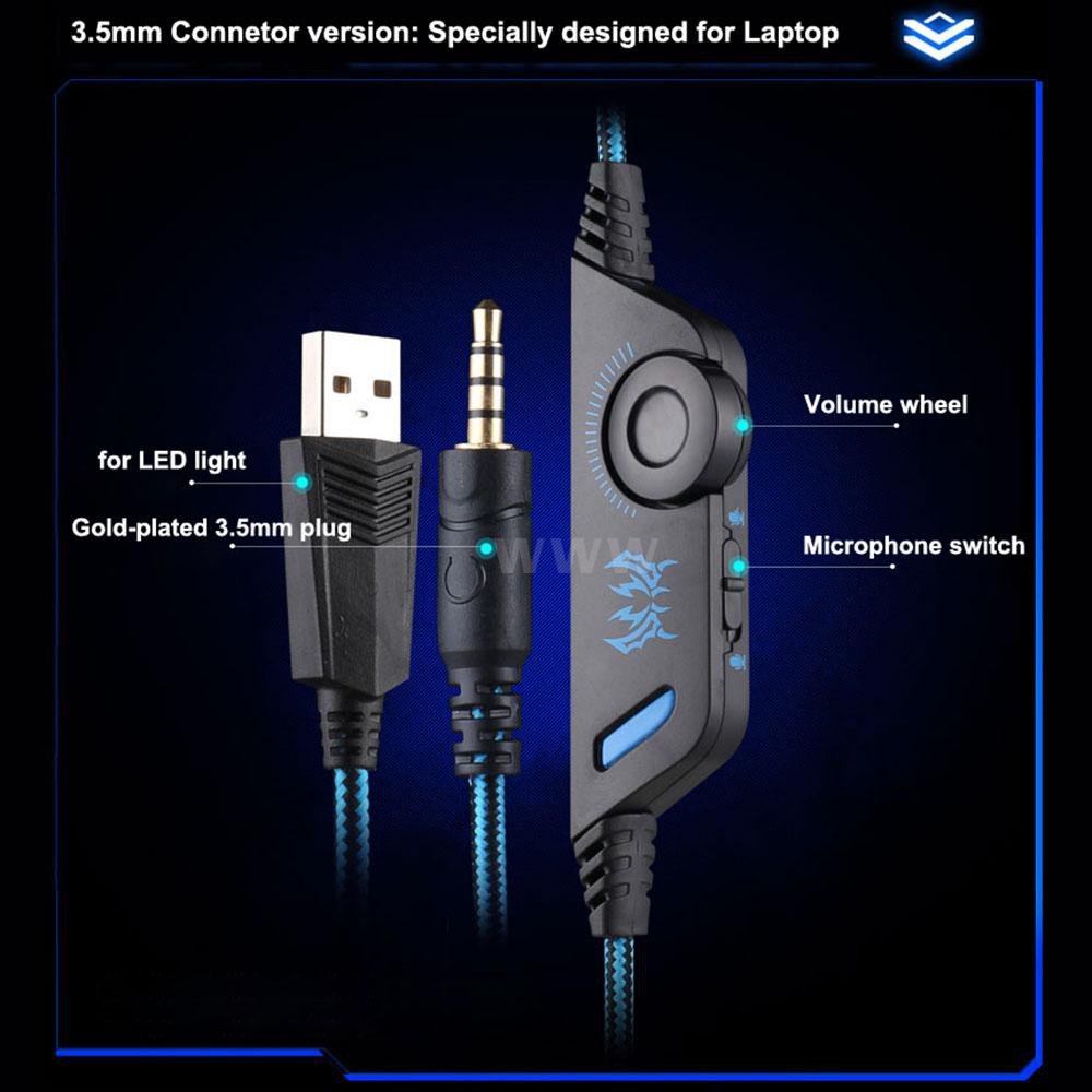 KOTION EACH G9000 3.5mm Gaming Headphone Stereo Game Headset Noise Cancellation Earphone with Mic LED Light Volume Control for PS4 Laptop Tablet Mobile Phones