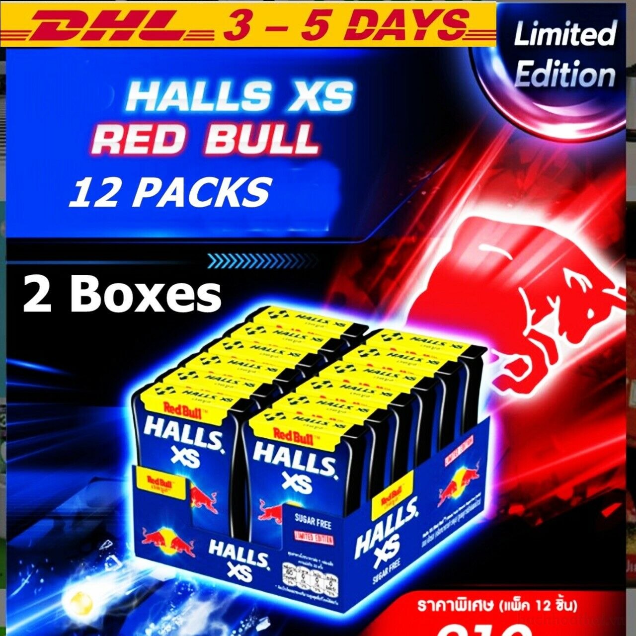 Halls XS RedBull Thái Lan kẹo ngậm thơm miệng cai ṫhuốc