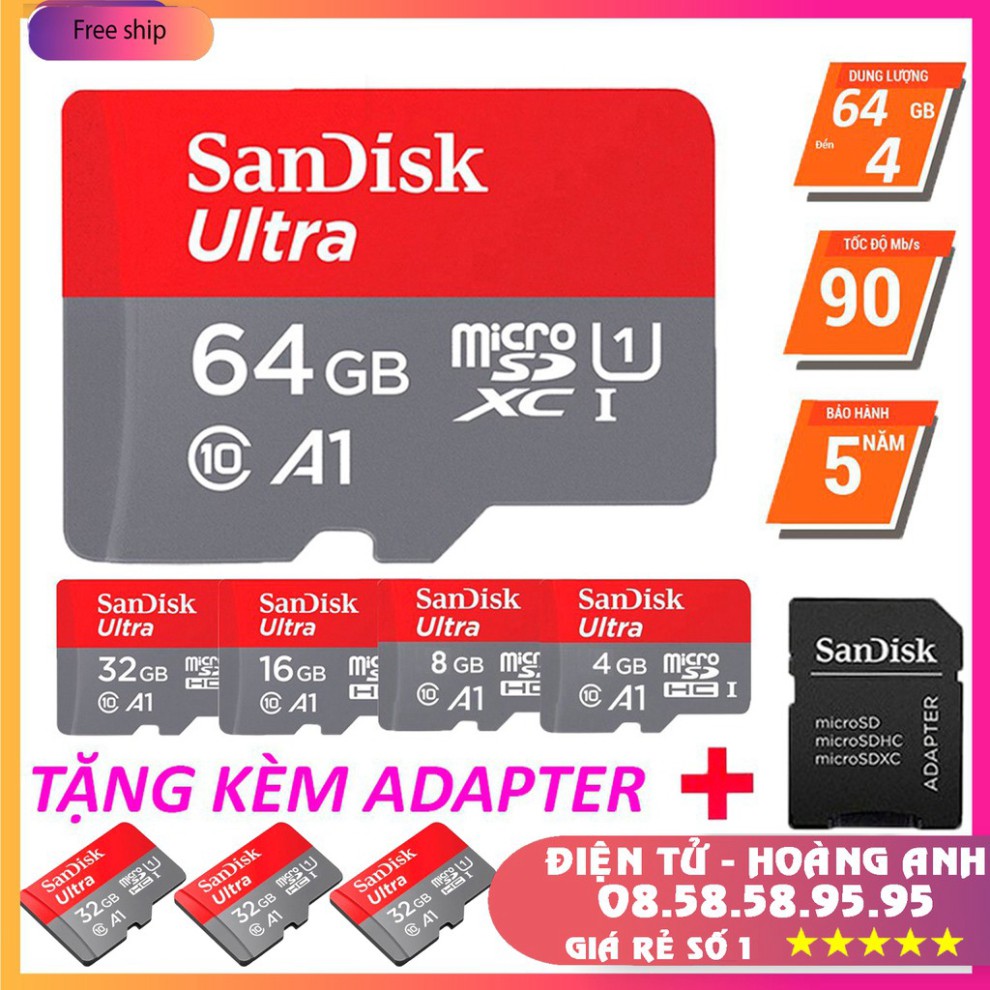 Thẻ nhớ sandisk 64GB /32Gb/16GB/8GB dùng điện thoại, máy ảnh - Thẻ nhớ tốc độ cao Class 10 Ultra 667x 100MB/s -BH 5 năm