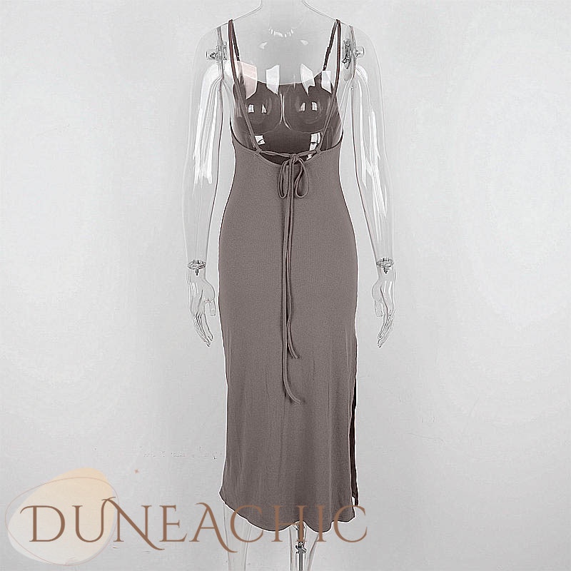 DUNEA Đầm dài không tay hở lưng xẻ tà thời trang mùa hè cho nữ