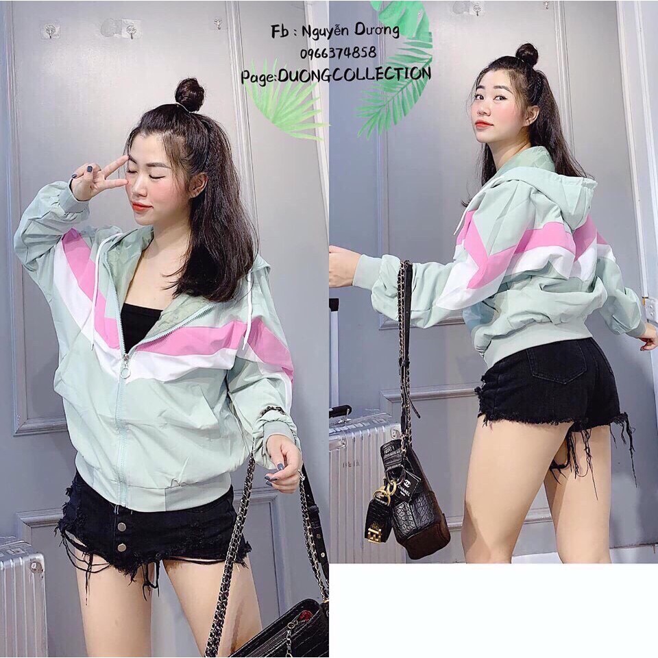 áo khoác nữ Áo khoác nữ gió dù 2 lớp chống nắng phối viền 2 màu ngộ nghĩnh-dễ thương..