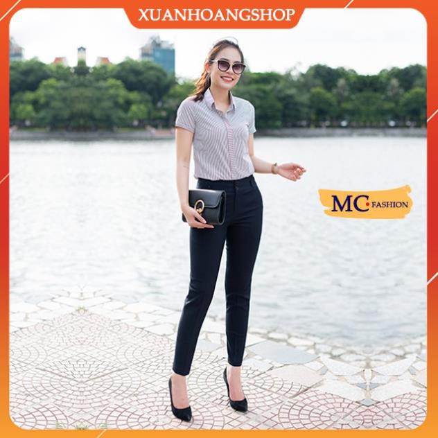 Quần Tây Nữ Công Sở Mc Fashion, Ống Côn, Lưng Cao, Dáng Âu, Màu Đen-Xanh Tím Than Q0248 . .