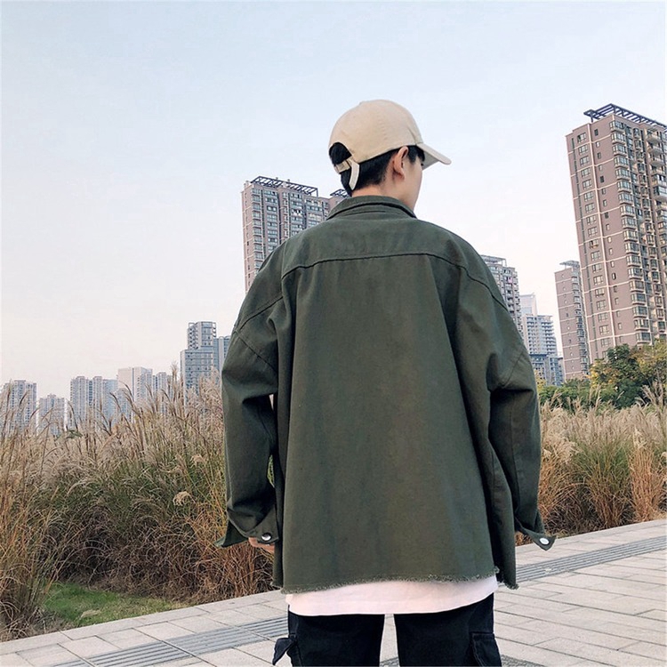 Áo Khoác Denim Dáng Rộng Màu Sắc Đơn Giản Phong Cách Hàn Quốc Dành Cho Nam Giới