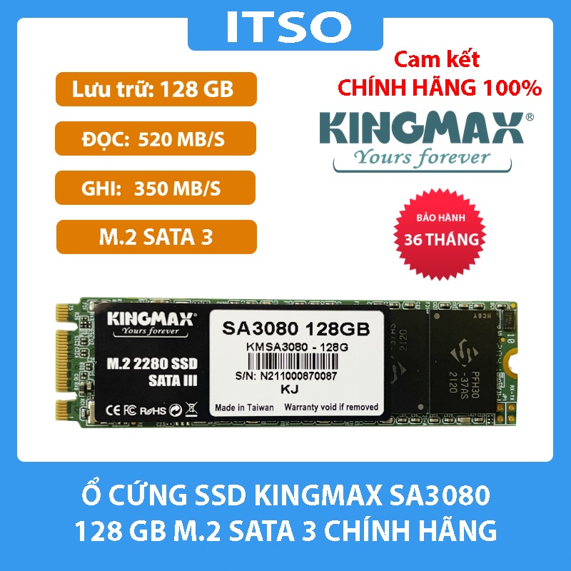 [Mã 255ELSALE giảm 7% đơn 300K] Ổ cứng SSD Kingmax SA3080 128GB 256GB (M.2 Sata 3)