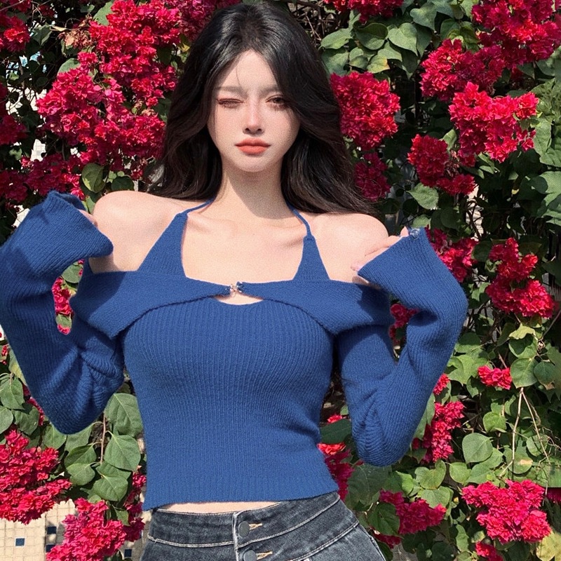 Bộ Áo Croptop 2 Dây Phối Áo Cardigan Quyến Rũ Cho Nữ