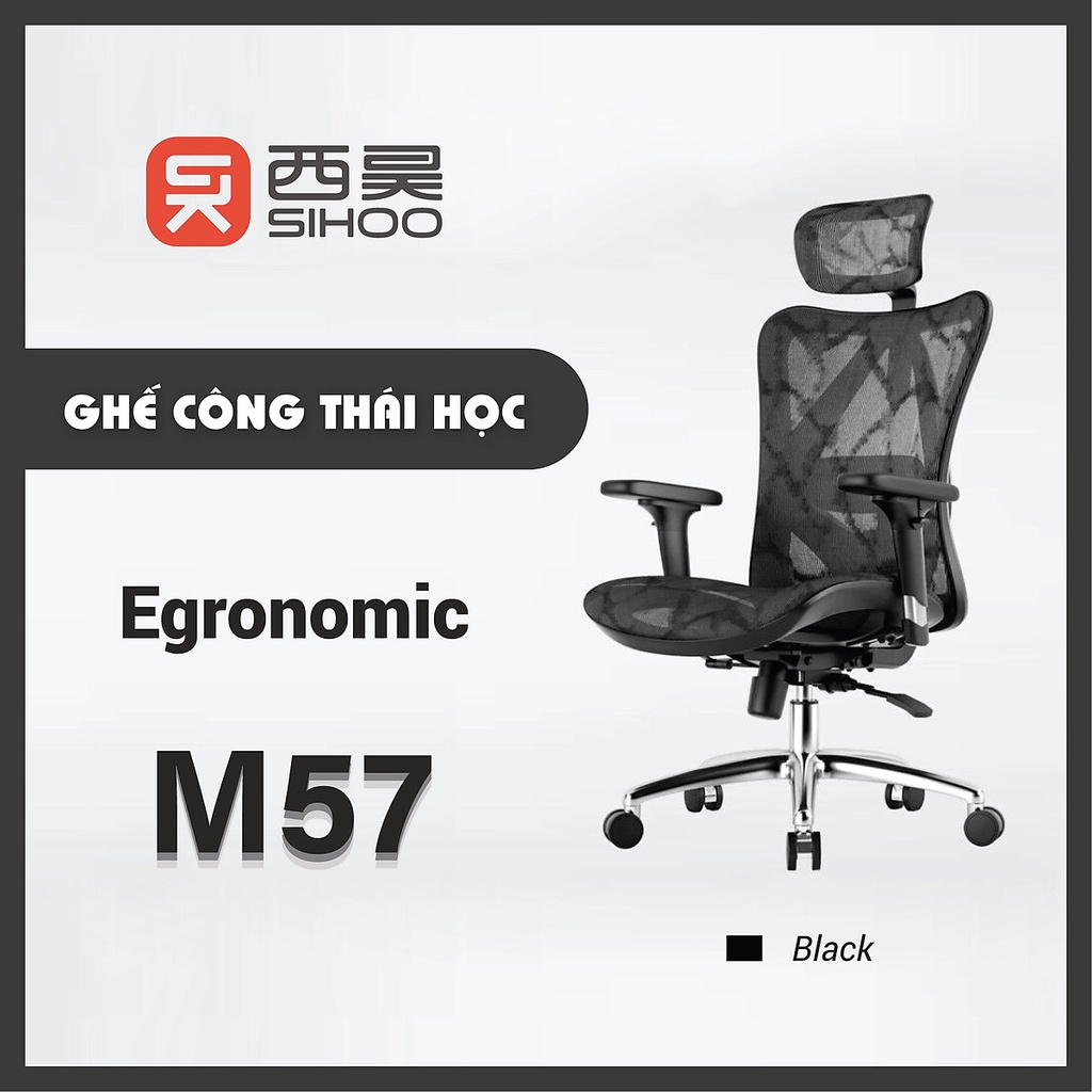 SIHOO M57 - Ghế xoay văn phòng công thái học Ergonomic, Full lưới thoáng khí, Điều chỉnh thắt lưng bảo vệ cột sống