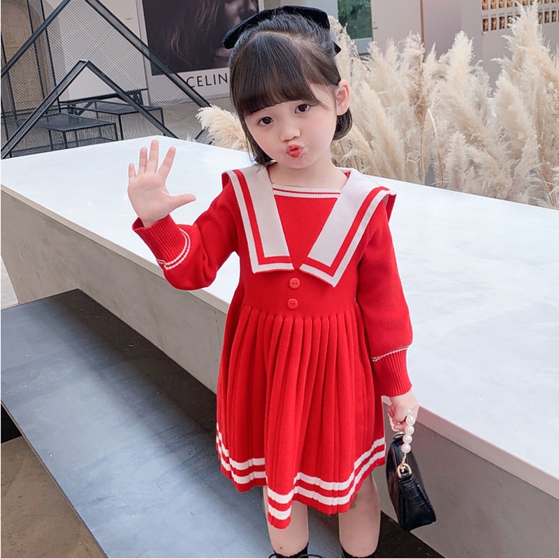 Đầm Len Tay Dài Phong Cách Hàn Quốc Thời Trang Thu Đông Cho Bé Gái