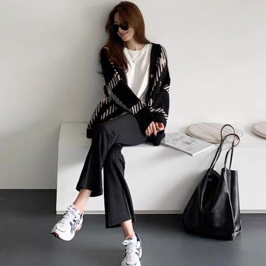 MS777 Áo khoác len cardigan kẻ Hàn Quốc thu đông