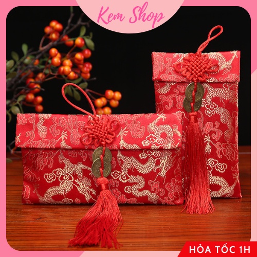 Bao lì xì vải gấm cao cấp dùng cho lễ cưới, ăn hỏi, nạp tài, mừng tuổi năm mới, đựng quà tặng - Kem Shop K322