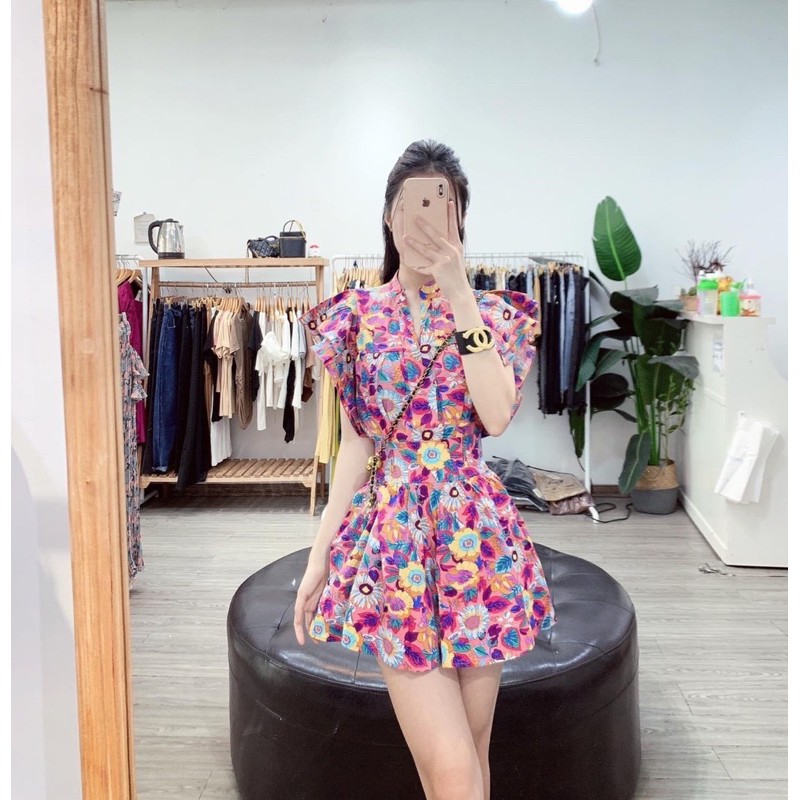 váy jum hoa cổ xẻ siêu xinh | BigBuy360 - bigbuy360.vn