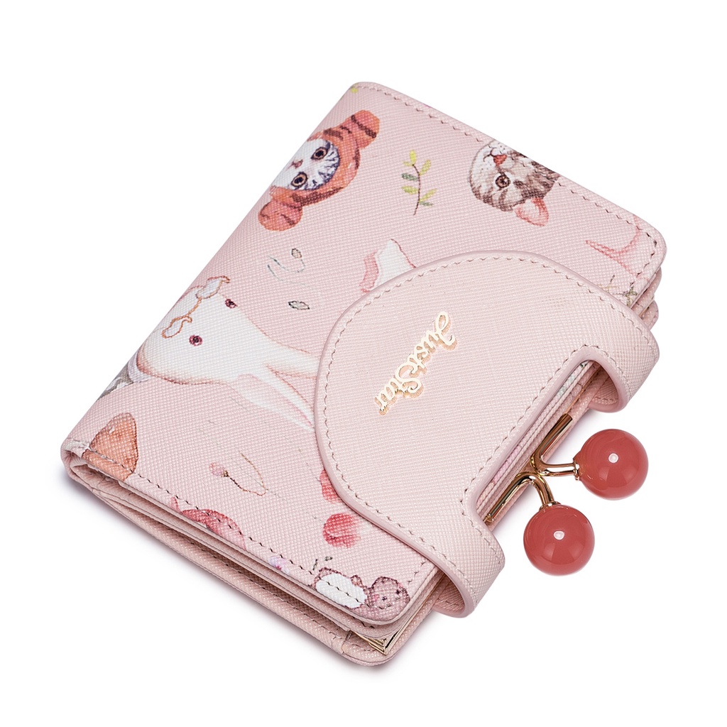 Ví nữ mini cute Just Star đẹp dễ thương ngắn dài thỏ cherry hồng nhiều ngăn đựng tiền thẻ ViAnh Store 070355 070354