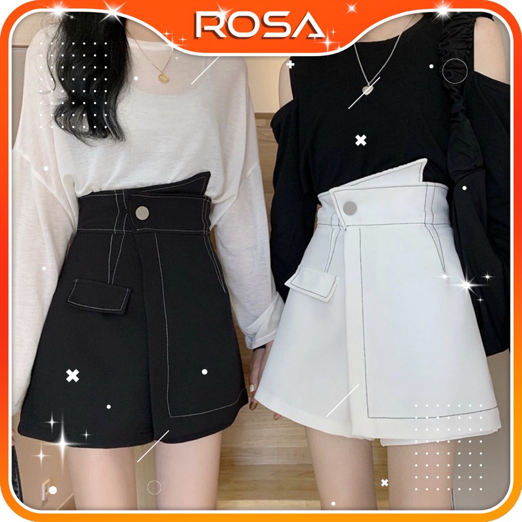 Quần váy nữ cạp cao trần chỉ nổi vạt chéo lệch chân váy cạp cao ROSA BOUTIQUE