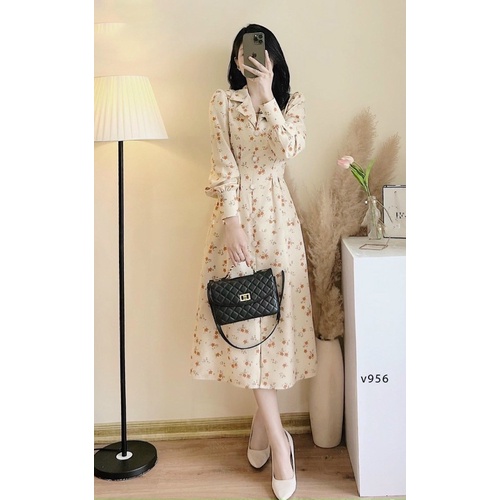 ĐẦM MIDI NHUNG HOA CỔ VEST✨✨