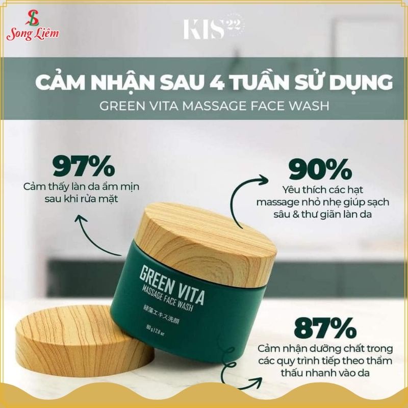 Bột rửa mặt massage vi tảo KIS22 Green Vita sáng da sạch mụn tẩy tbc se khít lỗ chân lông MatxiCorp 80g NPP Songliemshop