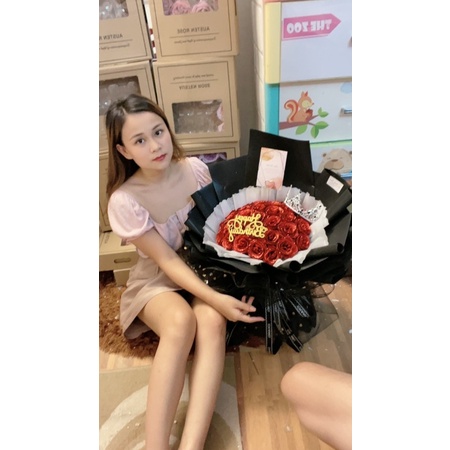 [Ảnh Thật] Bó hoa nhũ 32 bông cao cấp. Tặng kèm thiệp + chữ HPBD nhũ. Có Nowship