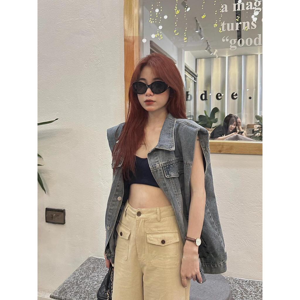 Áo gile demin jacket G2 có đệm vai, áo khoác bò tay vát form rộng màu hot chất siu đẹp.