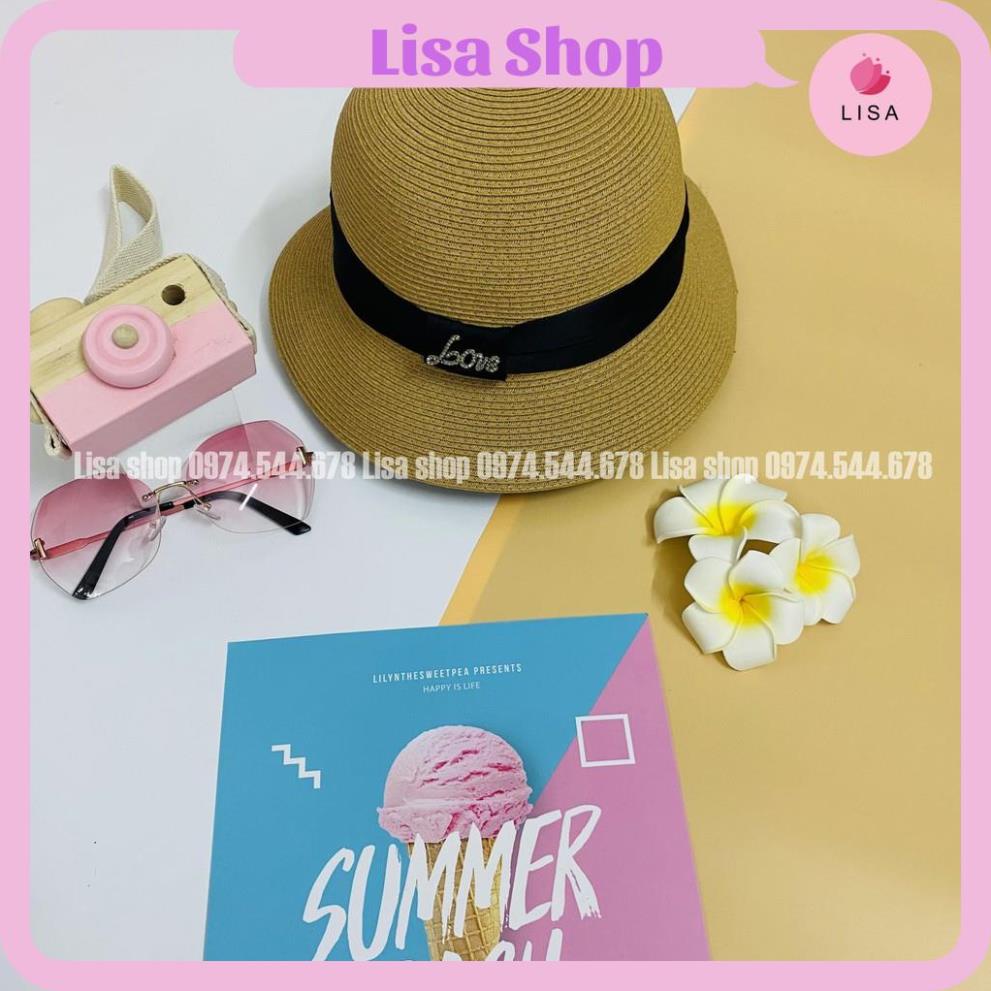 [FREESHIP-HÀNG LOẠI 1] Mũ cói, nón cói đi biển chữ love đính đá form chuẩn đẹp phong cách Hàn Quốc cho nữ, M28