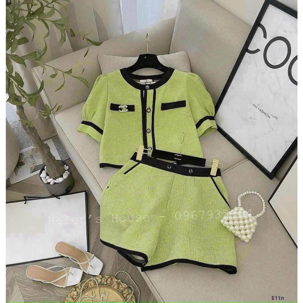 Sét Bộ 2 Món Áo Croptop Cài Nút Viền Đen Phối Quần Đùi Ống Rộng Chất Đũi Lụa Gân Mặc Đẹp NEW UNISEX