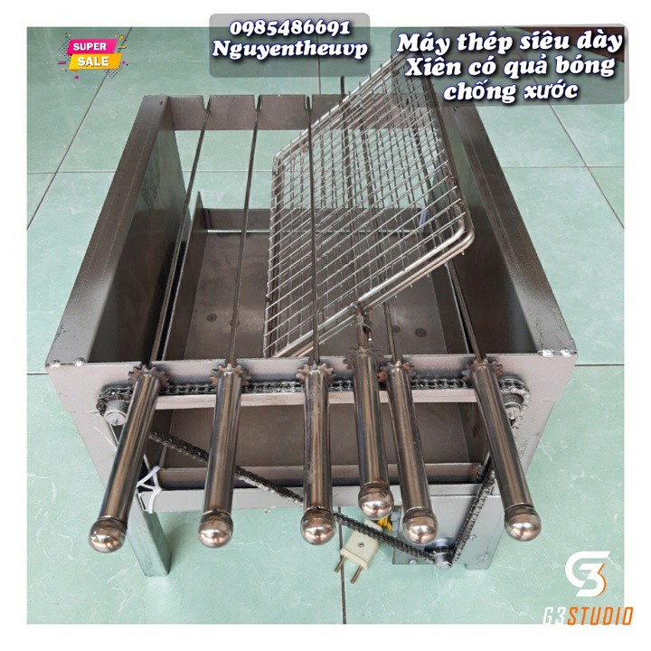 Máy nướng thịt chả lò quay gà vịt mini bếp nướng than hoa mô tơ tự động chuẩn (xiên 100% inox, đi kèm máy)