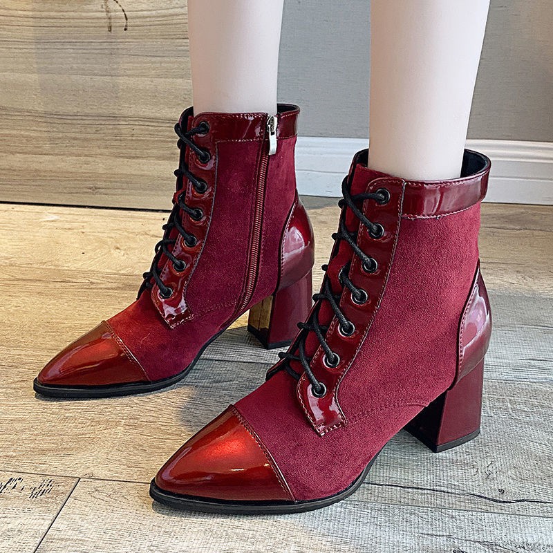 Giày bốt martin gót cao phối dây cột phong cách Anh Quốc thu đông 2020 | BigBuy360 - bigbuy360.vn