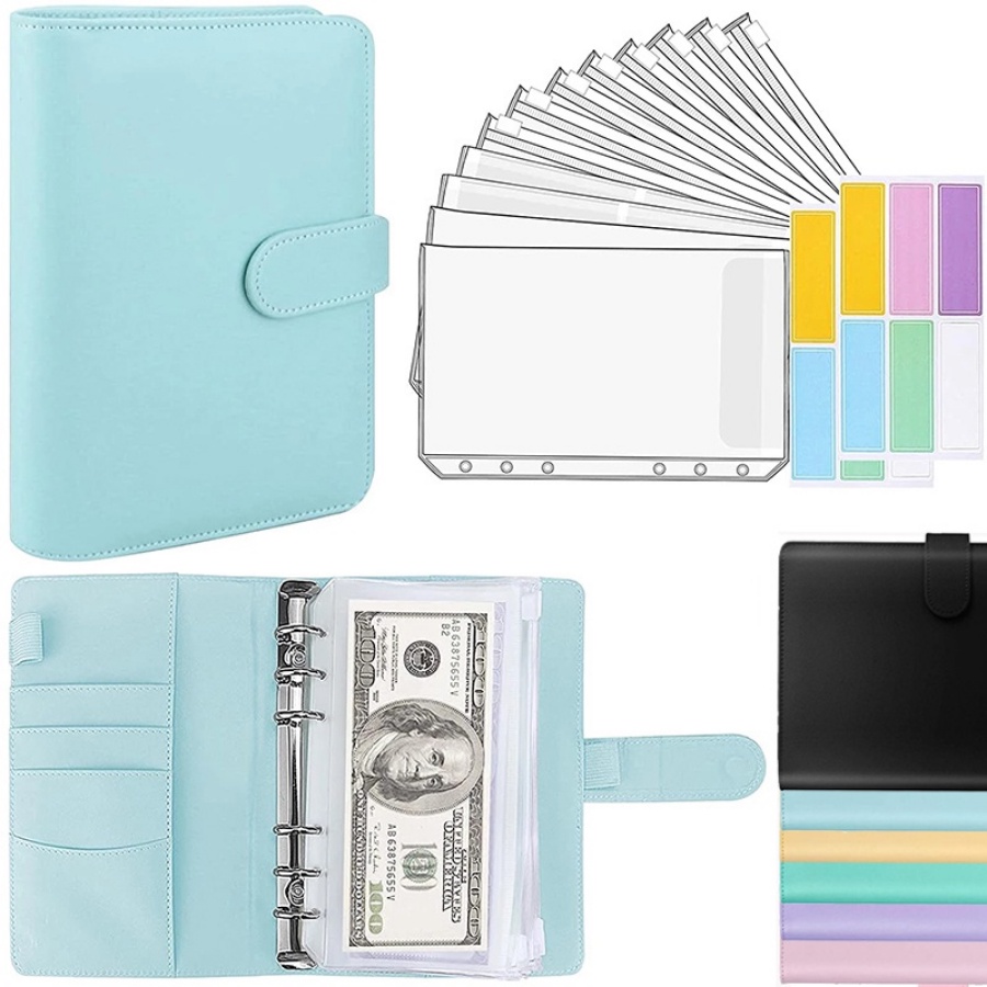 Sổ Tay A6 Bìa Da Pu Kèm 12 Túi Đựng Và 2 Nhãn Dán Tiện Dụng