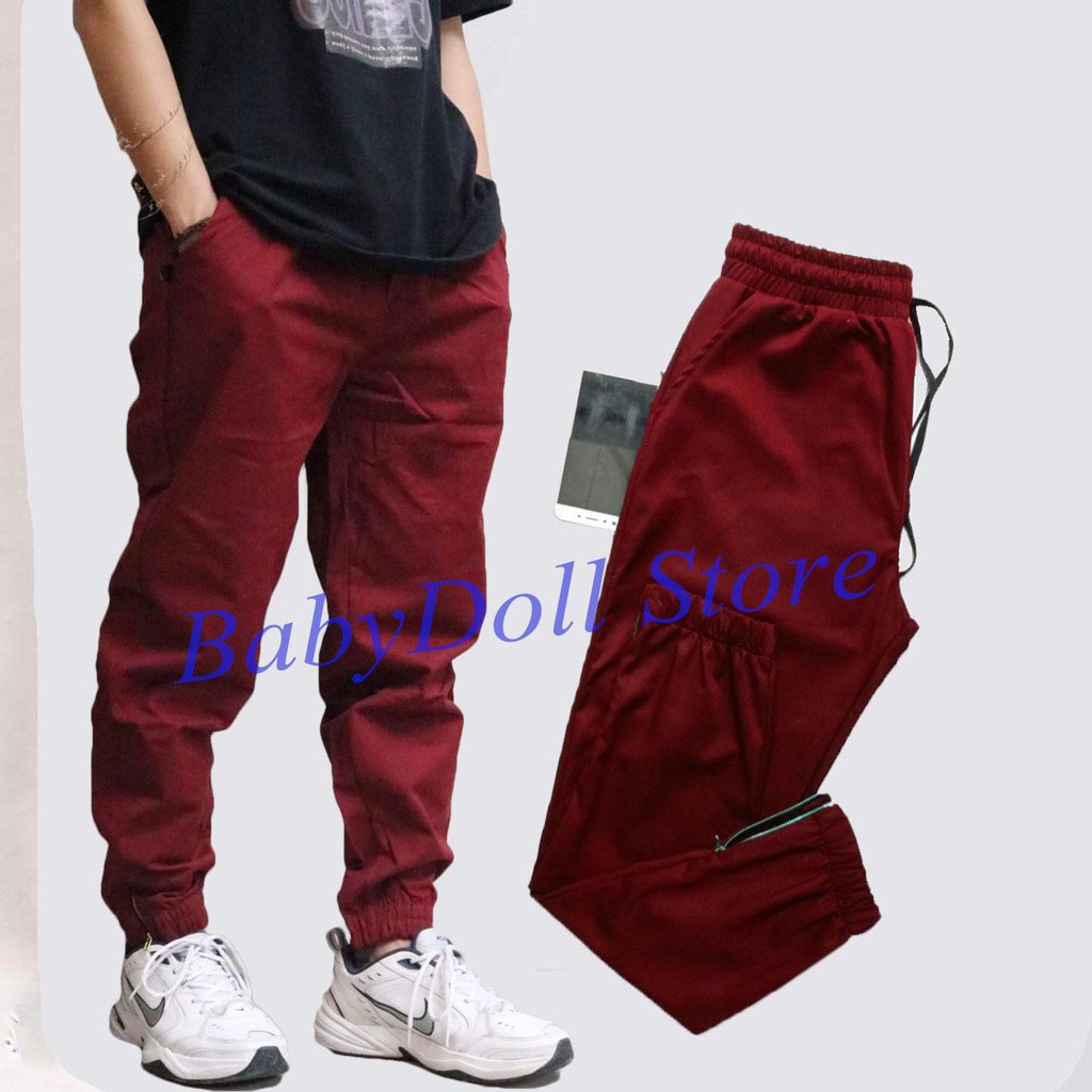 Quần jogger nam nữ khóa zip chân