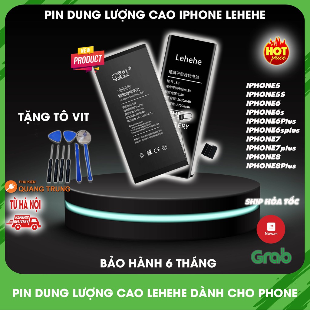 Pin iphone dung lượng cao chính hãng Lehehe,iphone5,5s,6,6s,6plus,6splus,7,7plus,8,8plus tặng kèm tô vít