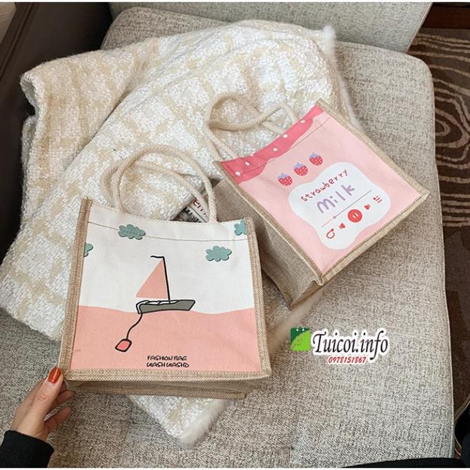 Túi cói mini hàng đẹp đi du lịch , túi tote xách mini đi biển nữ đẹp thời trang dễ thương cute cá tính phong cách PK Tku