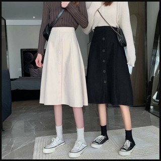Chân váy chữ a dài phối cúc trẻ trung, chân váy dài dáng xòe phong cách ulzzang