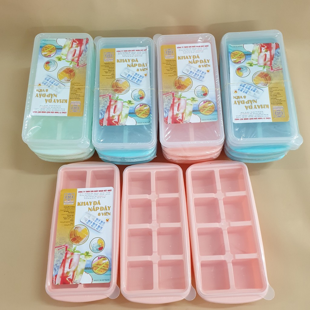 Vỉ Làm Đá 8 Viên  Có Nắp , Khay Làm Đá Chuẩn Xin Việt Nhật Chất Liệu Nhựa PP Nguyên Sinh An Toàn Sức Khỏe