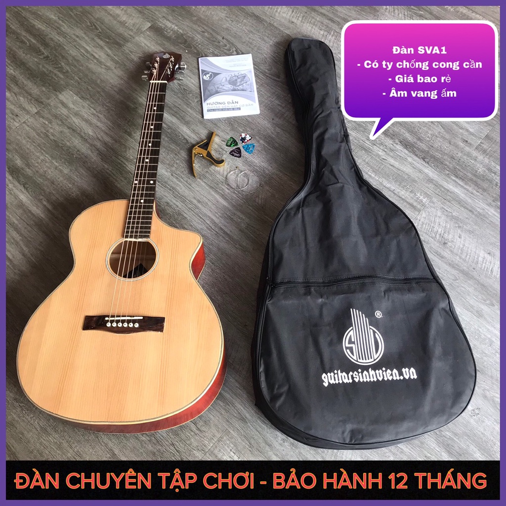 Đàn guitar acoustic SVA1 dây sắt có 3 màu - Chuyên tập chơi và đệm hát - Kèm 7 phụ kiện - Bảo hành 1 năm