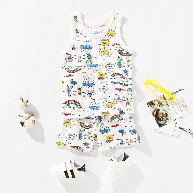 bộ ba lỗ cotton giấy siêu mát cho bé gái bé trai