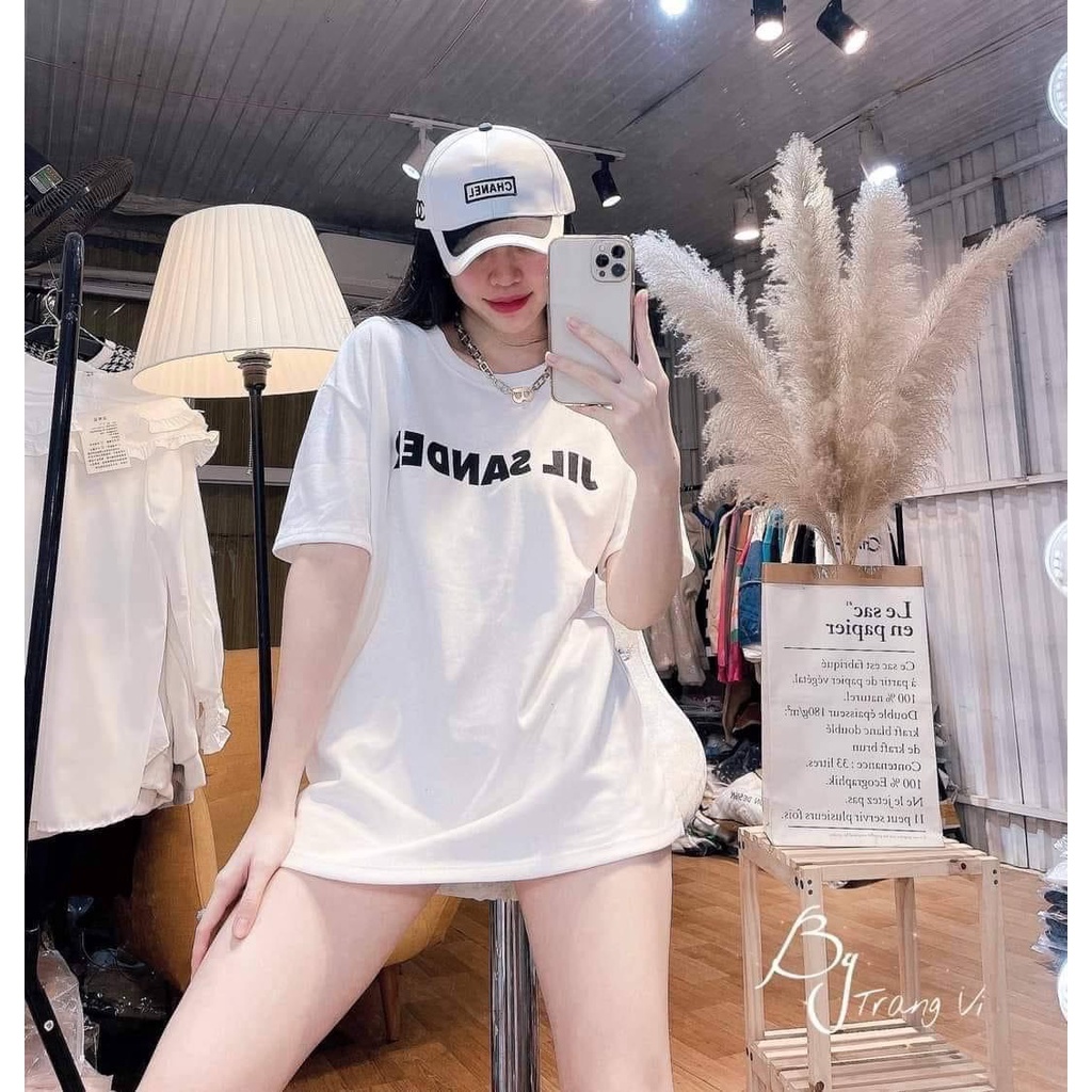 Áo phông nữ, áo thun nữ hàng đẹp mặc đôi nam nữ in chữ jil sander hàng unisex form rộng