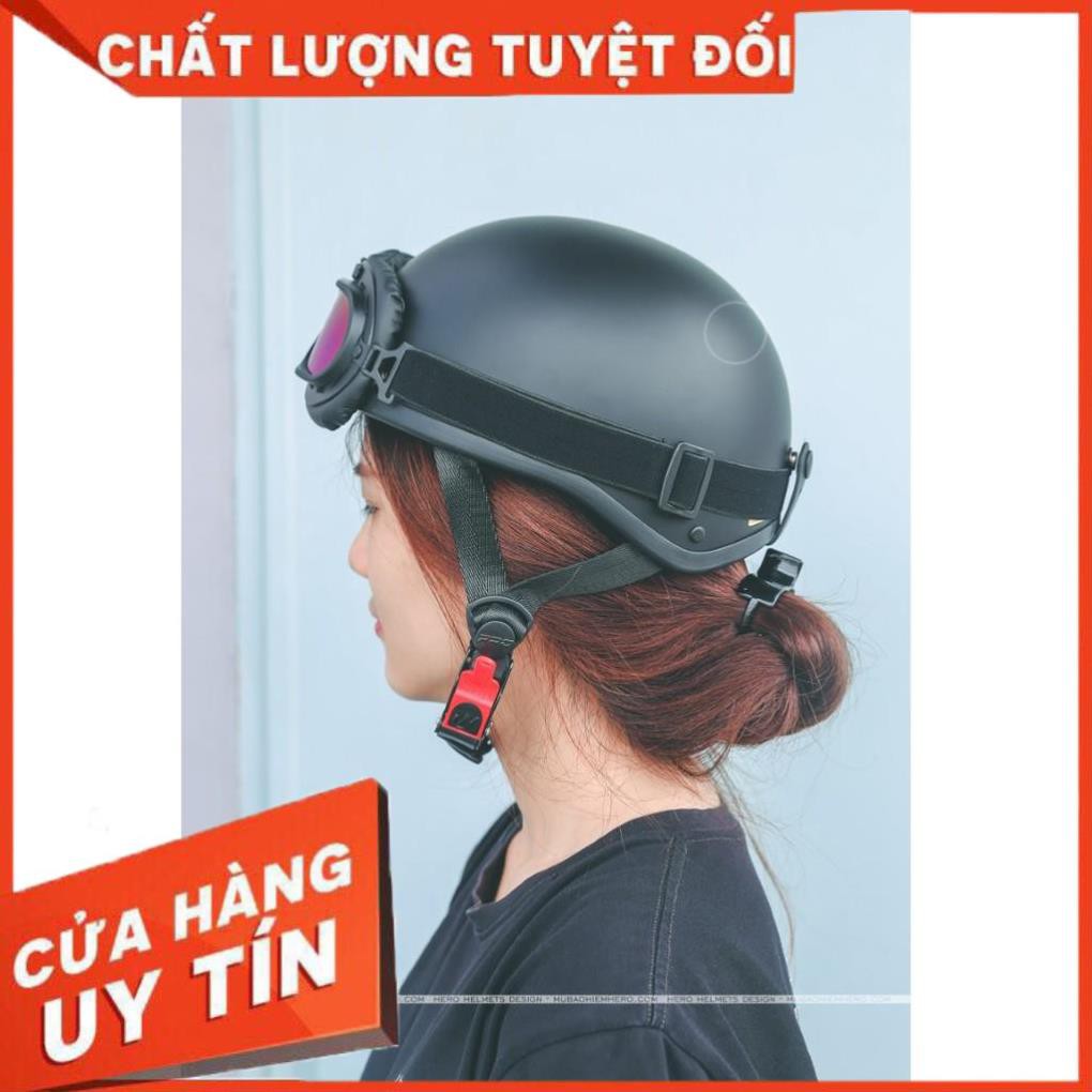 Mũ Nón Bảo Hiểm Nửa Đầu 1.2 Đen Trơn Kèm Kính Phi Công Và Chong Chóng |Mũ Nhựa ABS Độ Bền Cao -BH 12 Tháng RiBô