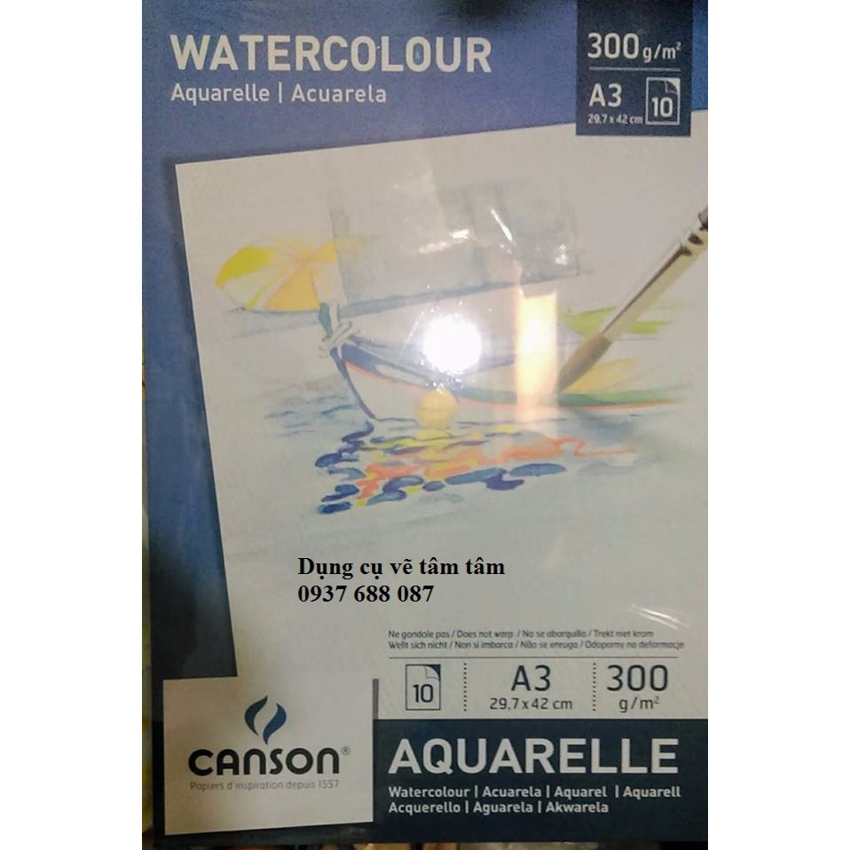 Sổ Canson Aquarelle khổ A3, Canson Pháp, watercolor pad (cold pressed and rough grain)-Dụng cụ vẽ Tâm Tâm