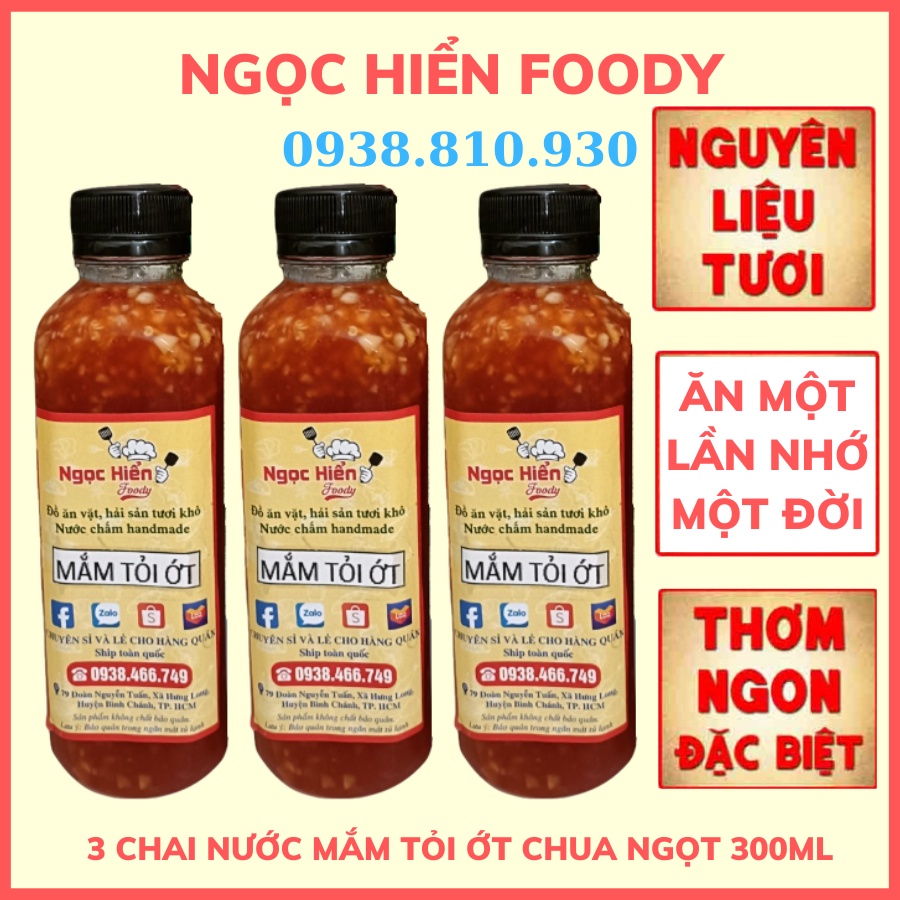 Combo 3 chai nước mắm tỏi ớt 300ml nhà làm, đảm bảo chất lượng, NGỌC HIỂN FOODY