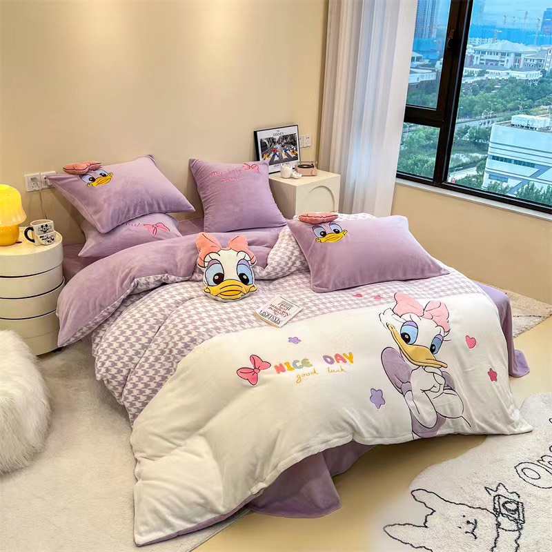 Bộ chăn ga gối nỉ nhung DISNEY siêu đẹp, Chất nỉ siêu mềm mịn mướt, dùng 4 mùa sẵn hàng