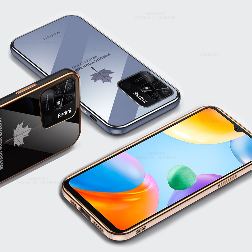 Ốp Điện Thoại Silicon Mạ Hình Lá Phong Kèm Dây Đeo Cho Xiaomi Redmi 10C 10 10A 9C 9A Note 11 Pro 11S 10S