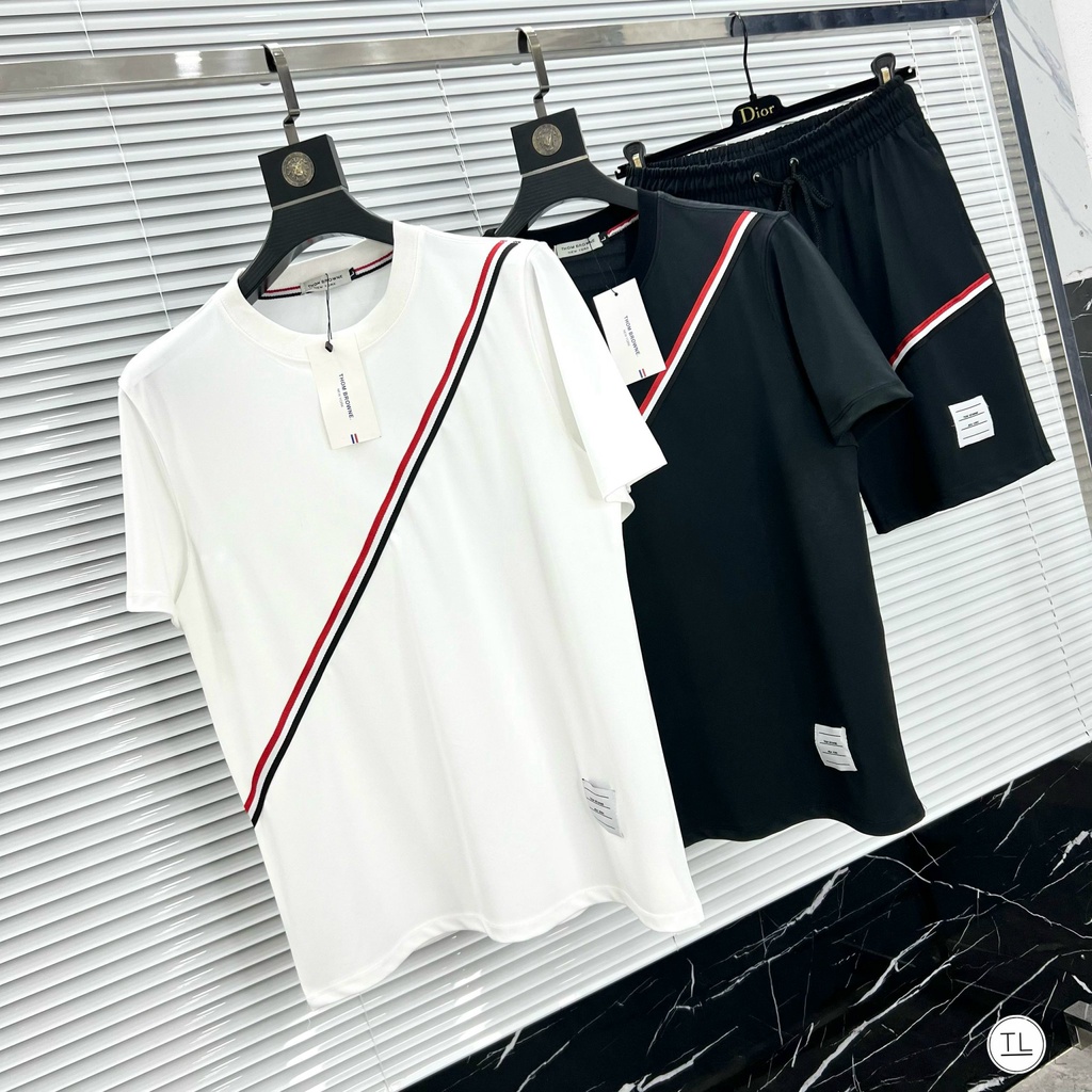 Bộ quần áo nam mùa hè,set quần áo nam loang cao cấp thom browne chất cotton dày dặn mềm mịn (ảnh thât)