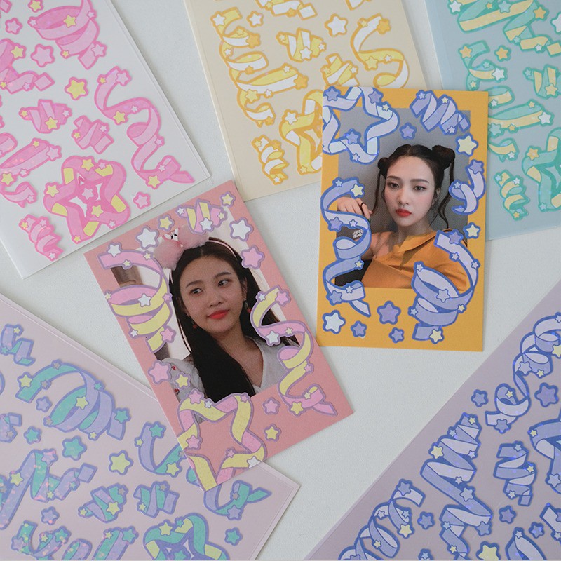 Sticker Toploader Decor Ruy Băng Hologram Confetti RIBBON Hình Dán Trang Trí Sổ Polaroid BTS BlackPink Bullet Journal