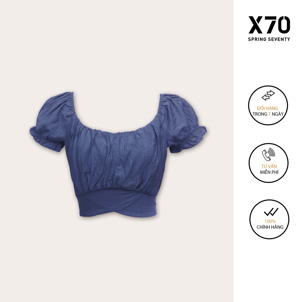 Áo Croptop Kiểu Nữ Trơn Kiểu Dáng Tay Bồng Thiết Kế Lưng Chun Đai Thắt Nơ Thời Trang X70 - 00500048