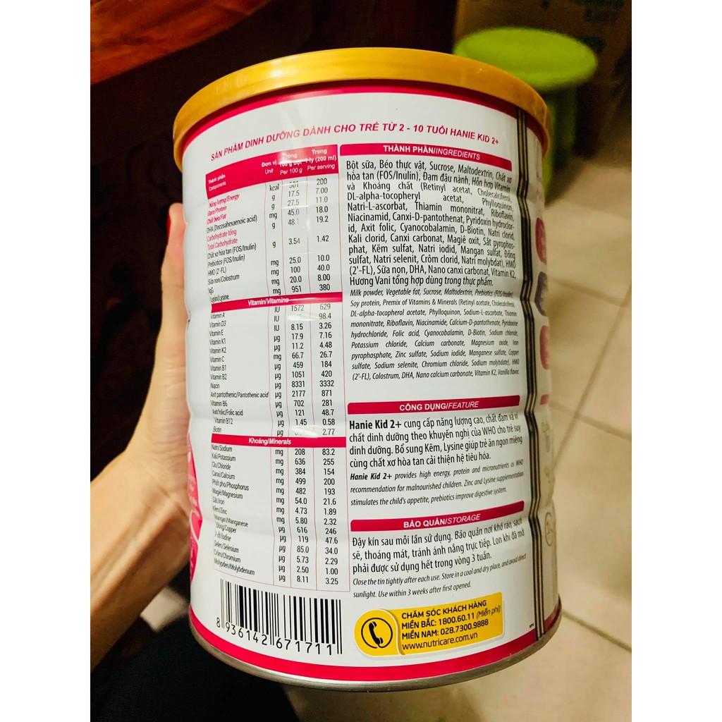 Sữa Hanie Kid 🍁Số 1- Số 2 🍁 Sữa Dành Cho Trẻ Biếng Ăn 850g