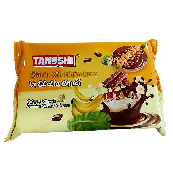 BÁNH KEM XỐP 10 GÓI TANOSHI VỊ SÔ CÔ LA CHUỐI 100G